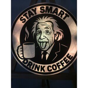 Albert Einstein STAY SMART 3D Printed wall Lamp with remote coffee lover edition